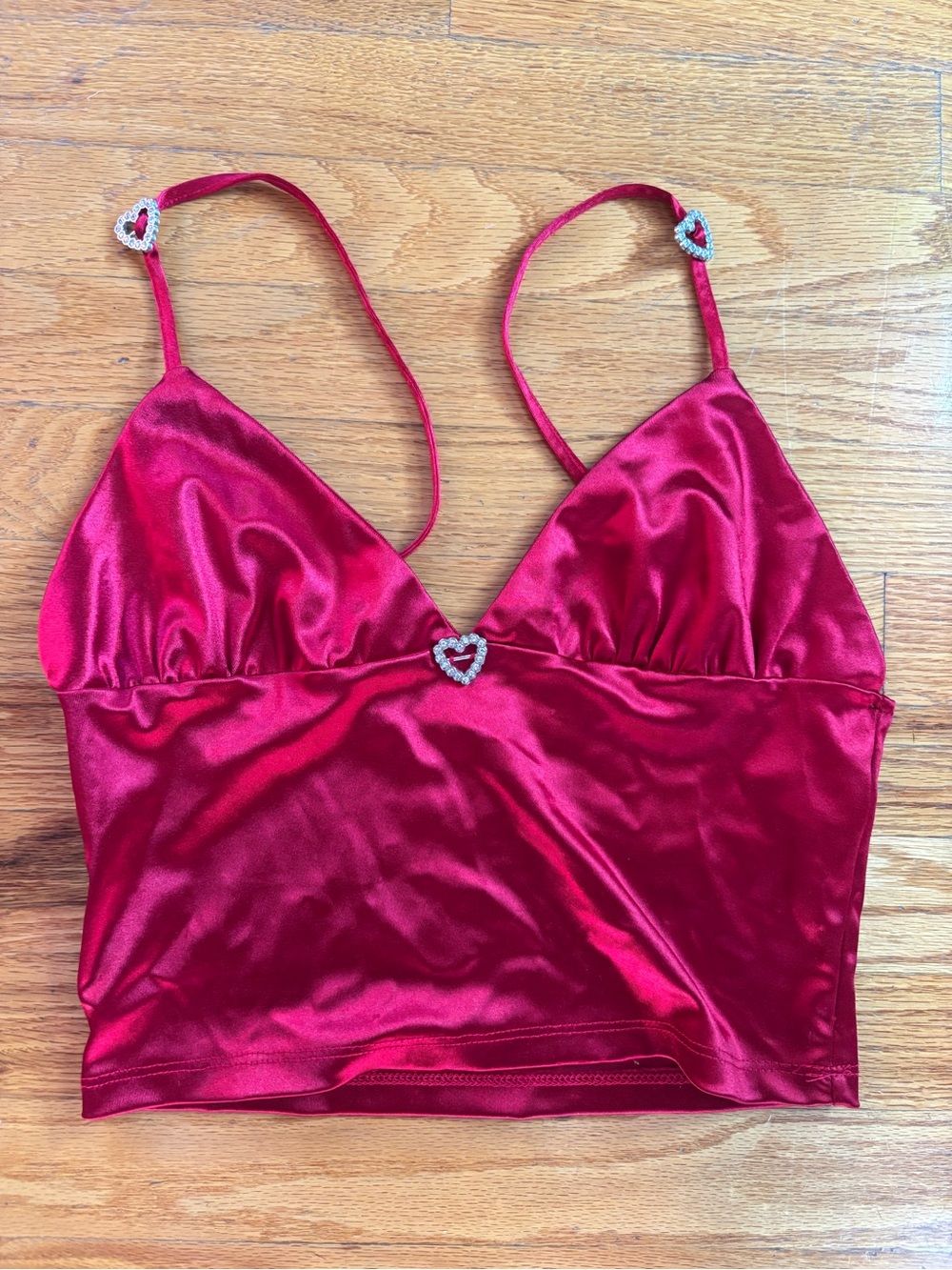 Forever 21 Silky Heart-Embellished Red Cami Top